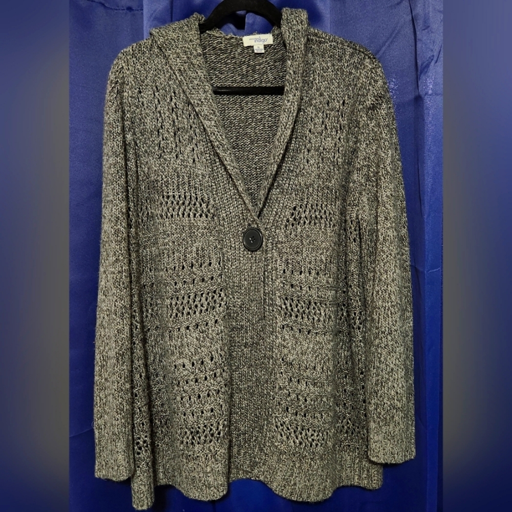 VGUC XL Gray Knit Hooded Cardigan
